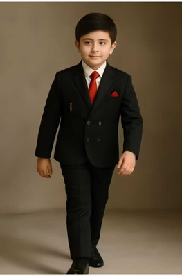 Adinath Fashion Boys Festive & Party Blazer, Shirt and Trouser Set(Maroon Pack of 1)