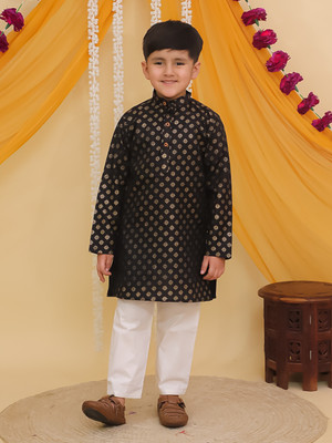 AJ Dezines Boys Festive & Party Kurta and Pyjama Set(Black Pack of 1)