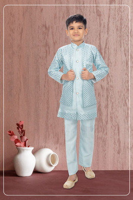 new gen Baby Boys Casual, Festive & Party, Wedding Kurta, Waistcoat and Pyjama Set(Light Blue Pack of 1)