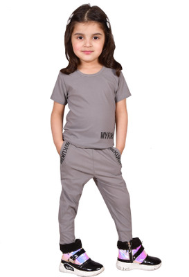 MYKUKI Baby Girls Casual Kurta and Pyjama Set(Grey Pack of 1)
