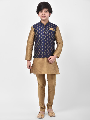 DEYANN Boys Festive & Party Kurta and Churidar Set(Blue Pack of 3)
