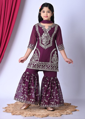 HURIYAT AKHTIARIK Girls Festive & Party Kurta, Pyjama & Dupatta Set(Purple Pack of 3)