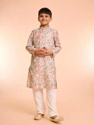 MANYAVAR Boys Festive & Party Kurta and Pyjama Set(Beige Pack of 1)
