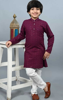nidhikishan Boys Festive & Party Kurta and Pyjama Set(Purple Pack of 1)