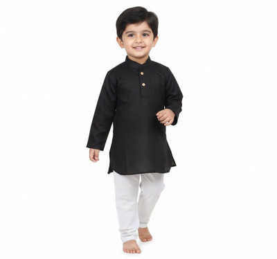 PARROT COLLECTION Baby Boys Wedding Kurta and Pyjama Set(Black Pack of 1)
