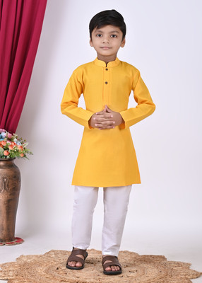 CrazyFashions Boys Festive & Party Kurta and Pyjama Set(Yellow Pack of 1)