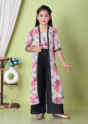 ARIFA INTERNATIONAL Girls Festive & Party Ethnic Jacket, Kurta and Palazzo Set(Multicolor Pack of 1)