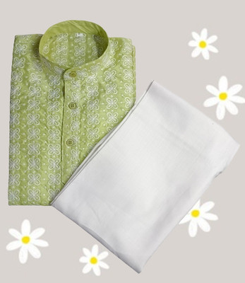 Eliq Boys Festive & Party Kurta and Pyjama Set(Light Green Pack of 1)