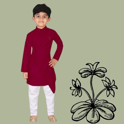 VDC CREATIONS Baby Boys Festive & Party Kurta and Pyjama Set(Maroon Pack of 1)