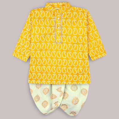 La Petite Baby Boys Festive & Party, Wedding Kurta and Dhoti Pant Set(Yellow Pack of 1)