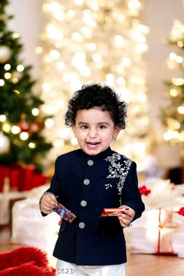 dcom Baby Boys Festive & Party Pathani Suit Set(Blue Pack of 1)