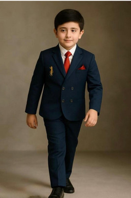 Anishka Creation Boys Festive & Party, Wedding Blazer, Shirt and Trouser Set(Blue Pack of 1)
