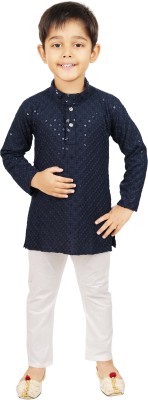 BEEKAY ENTERPRISE Boys Festive & Party Kurta and Pyjama Set(Dark Blue Pack of 1)