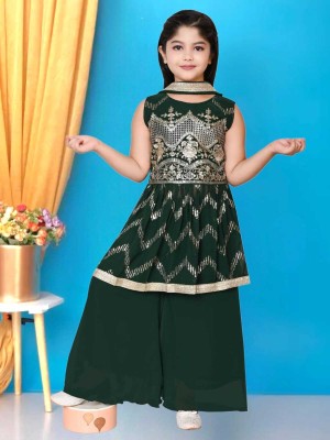 SUNCITY FASHION MART Girls Festive & Party Kurta, Pyjama & Dupatta Set(Green Pack of 1)