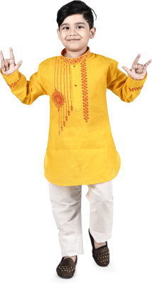 new gen Boys Casual, Festive & Party Kurta and Pyjama Set(Yellow Pack of 1)