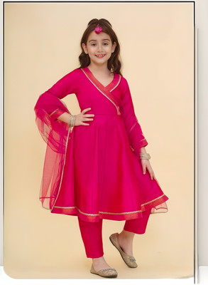 ELAN FASHION Girls Festive & Party Kurti, Legging and Dupatta Set(Pink Pack of 1)