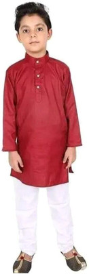 VC FASHION HUB Baby Boys Festive & Party Kurta and Pyjama Set(Maroon Pack of 1)