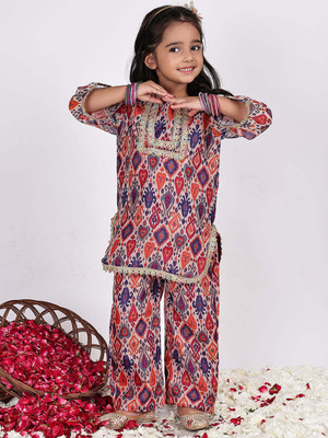 NEUDIS Girls Festive & Party Kurta and Palazzo Set(Multicolor Pack of 1)