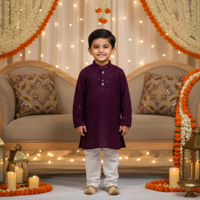 SRS Boys Festive & Party Kurta and Pyjama Set(Purple Pack of 1)