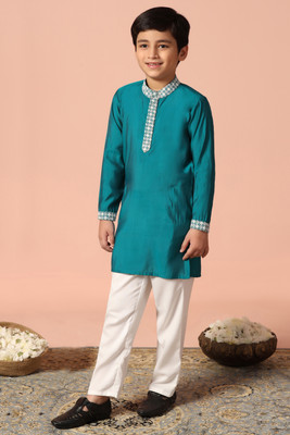 Sangria Boys Festive & Party Kurta and Pyjama Set(Blue Pack of 1)