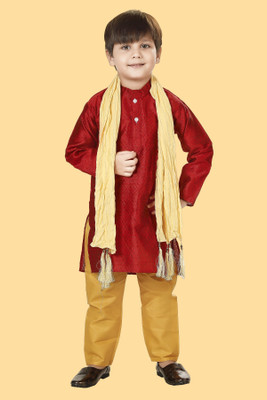 VISHESTA Boys Festive & Party Kurta and Pyjama Set(Maroon Pack of 1)