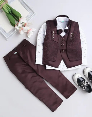 vayu collection Boys Wedding Shirt, Waistcoat and Pant Set(Maroon Pack of 1)