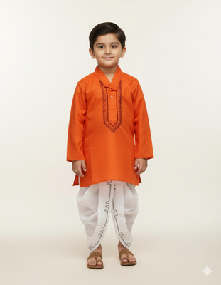 Fashion Garments Boys Festive & Party Dhoti & Kurta Set(Orange Pack of 1)