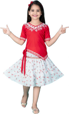 Firoj Girls Casual Top and Skirt Set(White Pack of 1)