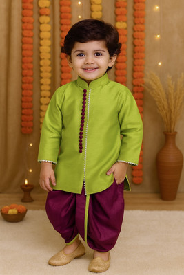 ABLASKAR FASHION Baby Boys Festive & Party Kurta and Dhoti Pant Set(Green Pack of 1)