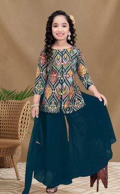 stylelife Girls Casual Kurta and Palazzo Set(Blue Pack of 1)