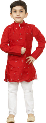 COSMOS ART ENTERPRISE Boys Festive & Party Kurta and Pyjama Set(Red Pack of 1)