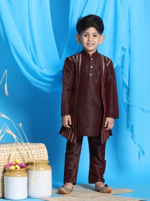 jbn CREATION Boys Festive & Party Kurta and Pyjama Set(Maroon Pack of 1)