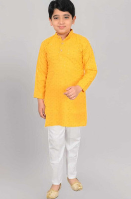 Pure Hearts Boys Casual Kurta and Pyjama Set(Yellow Pack of 1)