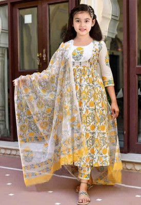 Mitukart Girls Casual Churidar and Dupatta Set(Yellow Pack of 1)