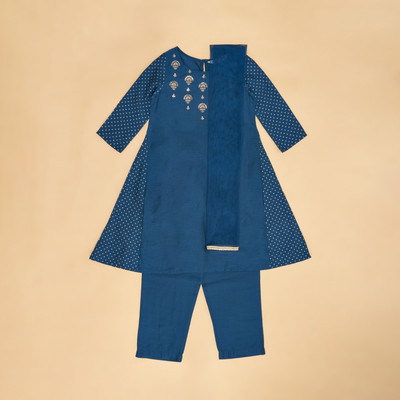 Akkriti by Pantaloons Girls Festive & Party Kurta, Churidar & Dupatta Set(Blue Pack of 1)