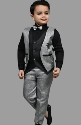 SONUJAIN Baby Boys Festive & Party Shirt, Waistcoat and Pant Set(Grey Pack of 1)