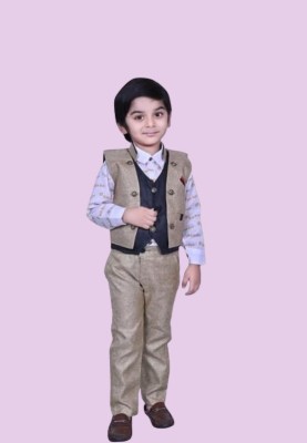 NVH Boys Festive & Party Shirt, Waistcoat and Pant Set(Beige Pack of 1)