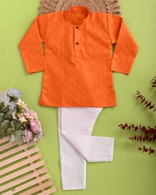 sandrfashion Boys Wedding, Festive & Party, Casual, Casual Kurta and Pyjama Set(Orange Pack of 1)