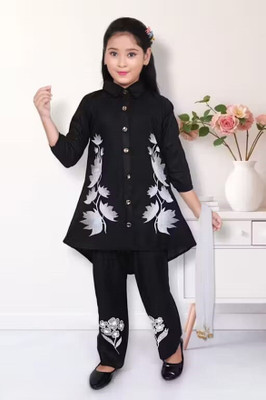 KGN FASHION Girls Festive & Party Kurta and Palazzo Set(Black Pack of 1)