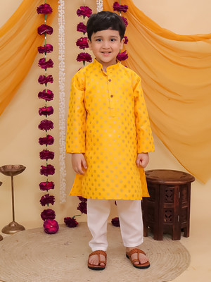 AJ Dezines Boys Festive & Party Kurta and Pyjama Set(Yellow Pack of 1)