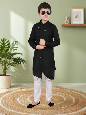 MUSTAKIN CREATION Boys Casual Kurta and Pyjama Set(Black Pack of 1)