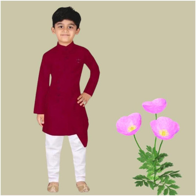 VC FASHION HUB Baby Boys Festive & Party Kurta and Pyjama Set(Maroon Pack of 1)
