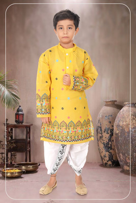 Smuktar garments Baby Boys Casual, Festive & Party, Wedding Dhoti & Kurta Set(Yellow Pack of 1)