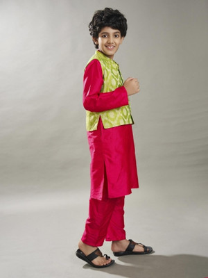 Bittu By Bhama Boys Festive & Party Kurta and Pyjama Set(Pink Pack of 1)
