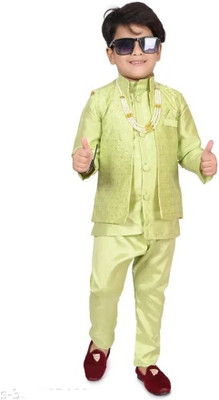 eww Baby Boys Wedding Ethnic Jacket, Kurta and Legging Set(Green Pack of 1)