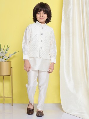 AJ Dezines Boys Festive & Party, Wedding Kurta, Waistcoat and Pyjama Set(White Pack of 1)