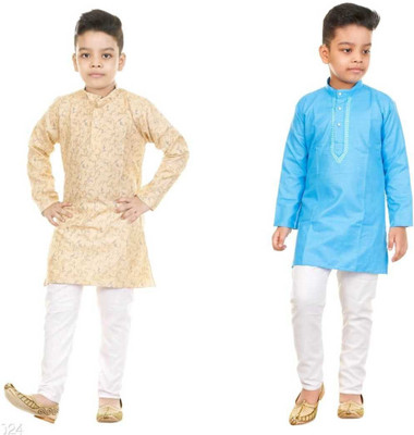 FG FASHION Boys Wedding, Festive & Party, Casual Kurta and Dhoti Pant Set(Blue Pack of 1)
