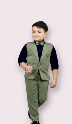 NVH Boys Festive & Party Shirt, Waistcoat and Pant Set(Green Pack of 1)