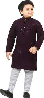 Arshia Fashions Boys Festive & Party Kurta and Pyjama Set(Purple Pack of 1)