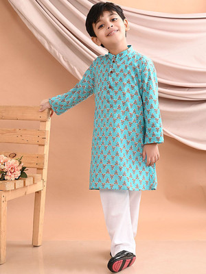 Sangria Girls Festive & Party Kurta and Pyjama Set(Blue Pack of 2)